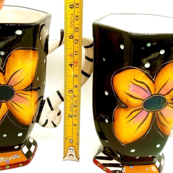 Studio Designworks Coffee Cups Set of 2 Ceramic Hand Painted Flower Mugs Set VTG - Picture 10 of 12